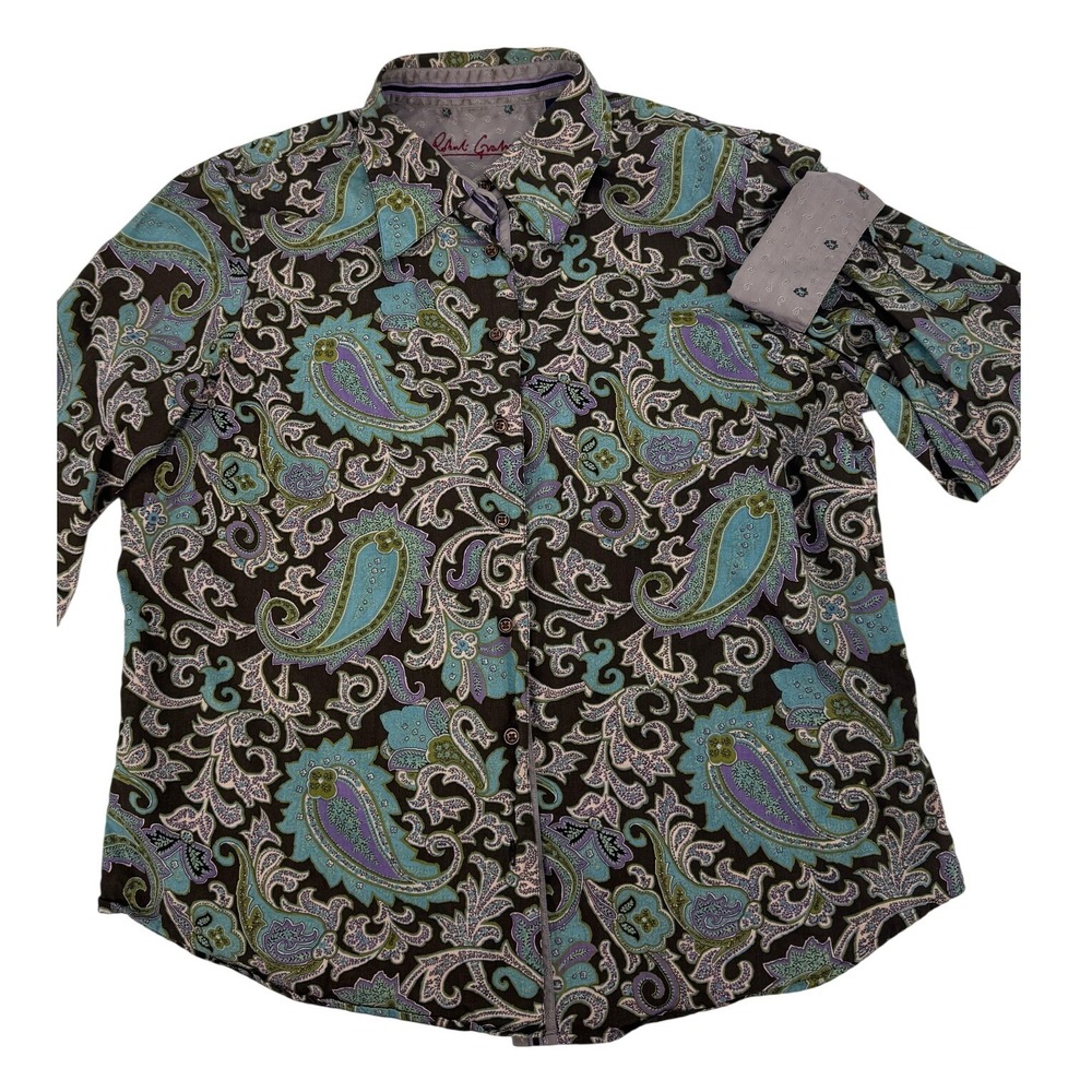 Robert Graham Flip Cuff Shirt Women XL Paisley Multicolor Paisley Cotton
